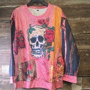 Pink Skull and Roses Sweater